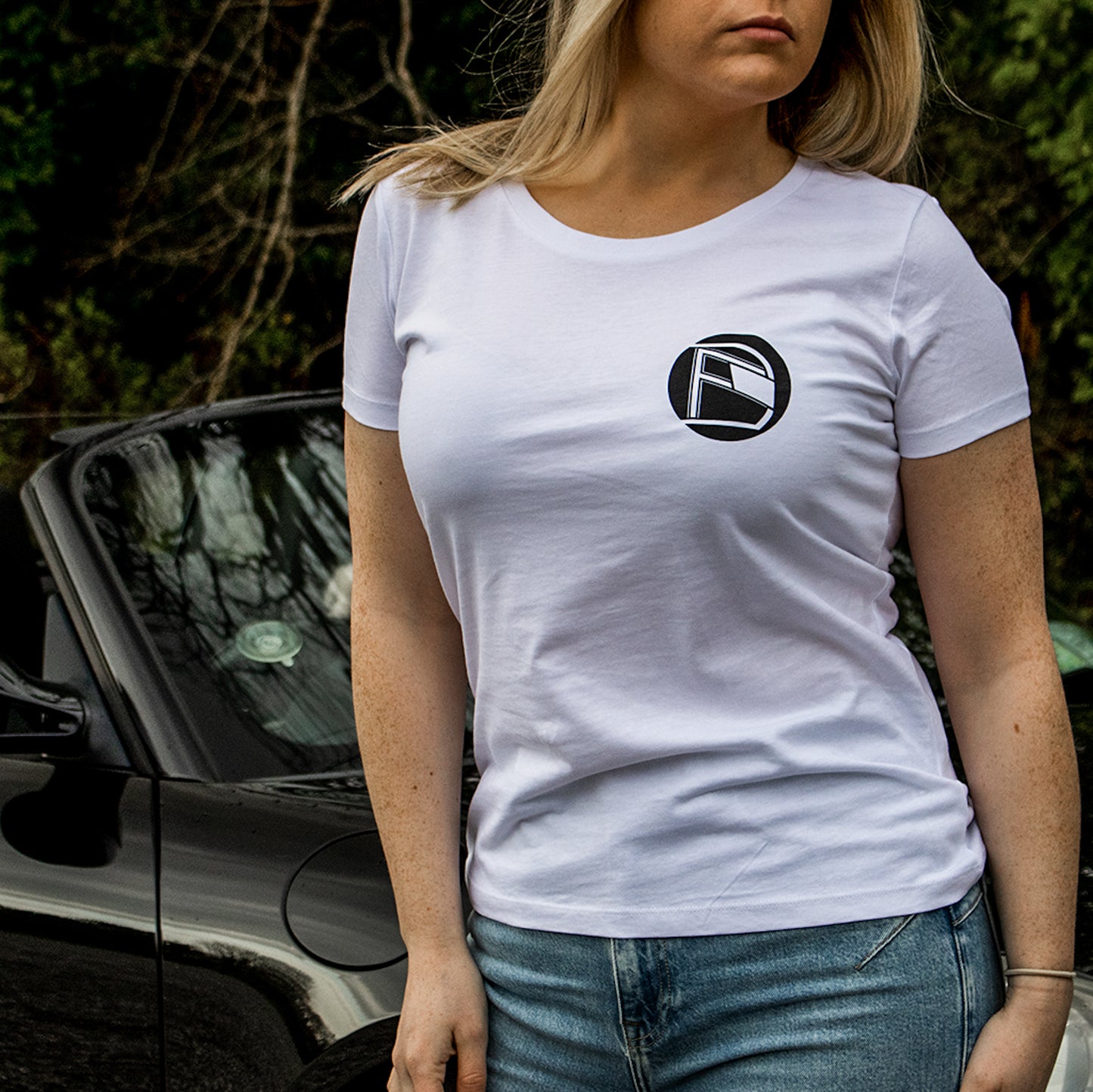 DF Roundel Women's Tee - White - Driver Focused Apparel